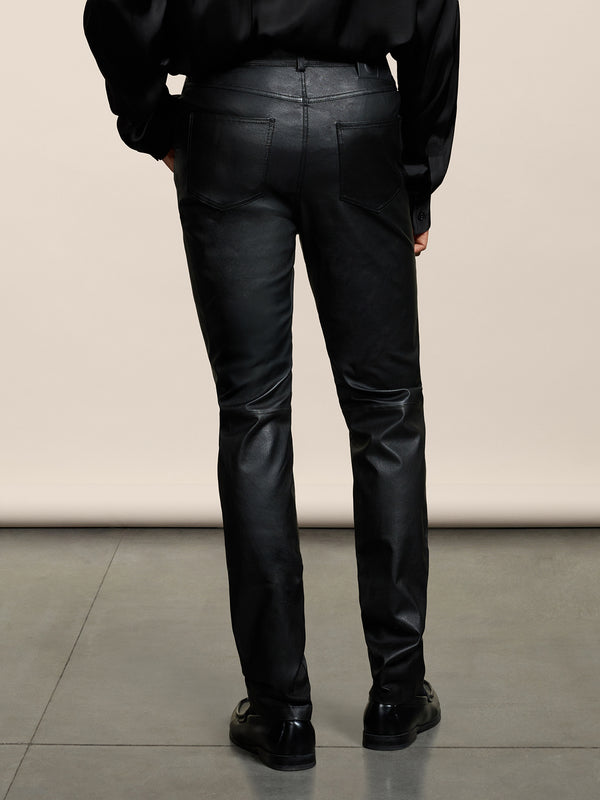 MEN'S 5 POCKET SLIM FIT PANT IN LAMB LEATHER BLACK - BLACK - Men′s Bottomwear | Pence 1979