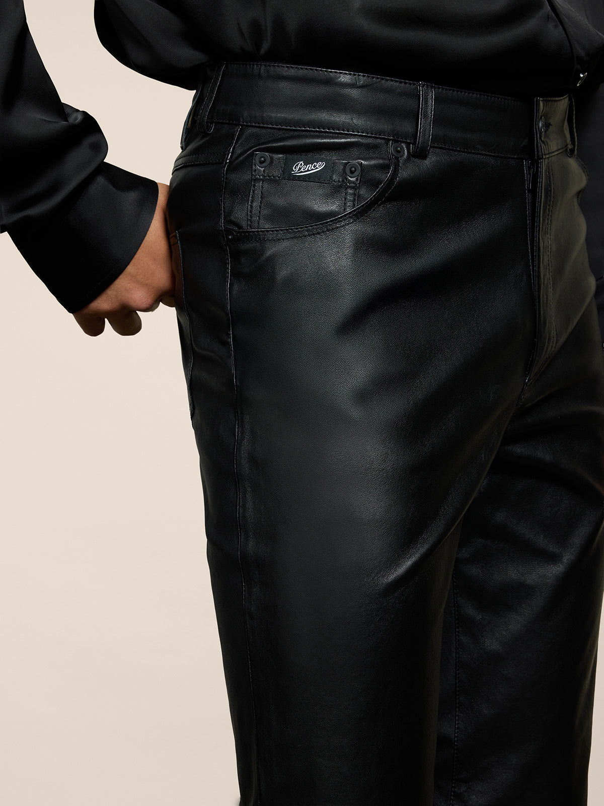 MEN'S 5 POCKET SLIM FIT PANT IN LAMB LEATHER BLACK