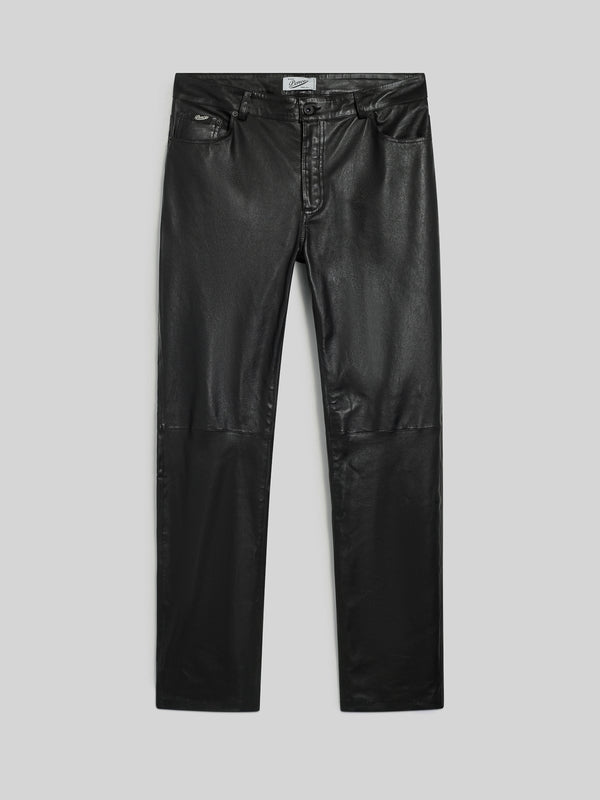 MEN'S 5 POCKET SLIM FIT PANT IN LAMB LEATHER BLACK - BLACK - Men′s Bottomwear | Pence 1979