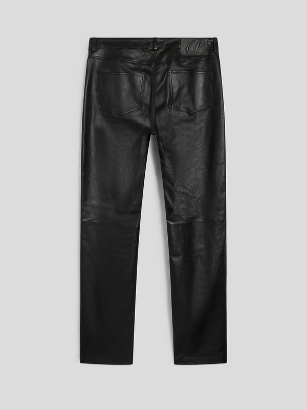 MEN'S 5 POCKET SLIM FIT PANT IN LAMB LEATHER BLACK - BLACK - Men′s Bottomwear | Pence 1979