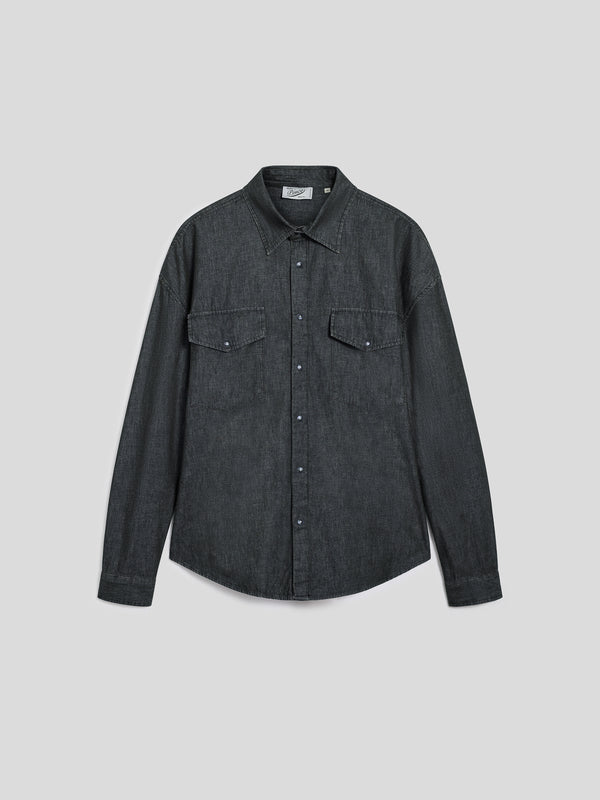 MEN'S SHIRT OVER FIT WITH FLAP POCKETS LONG SLEEVES BLACK - BLACK - Men′s Clothing  | Pence 1979