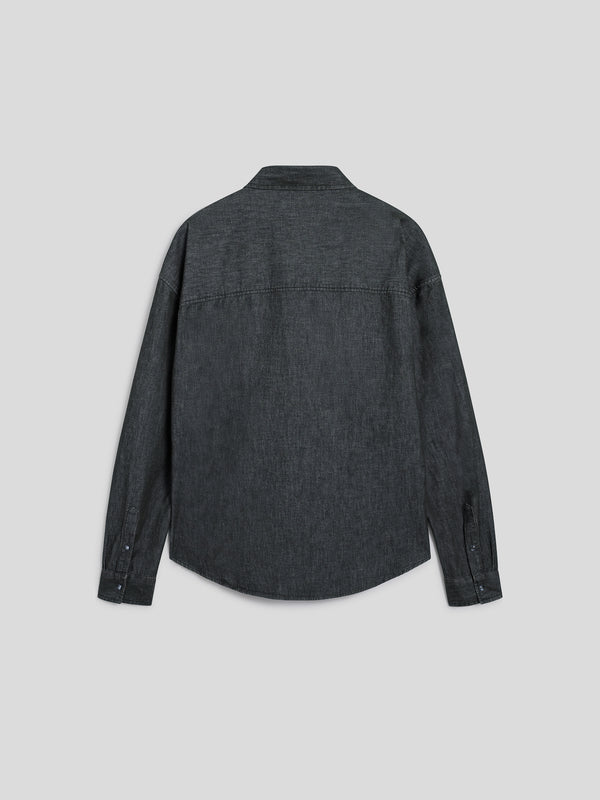 MEN'S SHIRT OVER FIT WITH FLAP POCKETS LONG SLEEVES BLACK - BLACK - Men′s Clothing  | Pence 1979