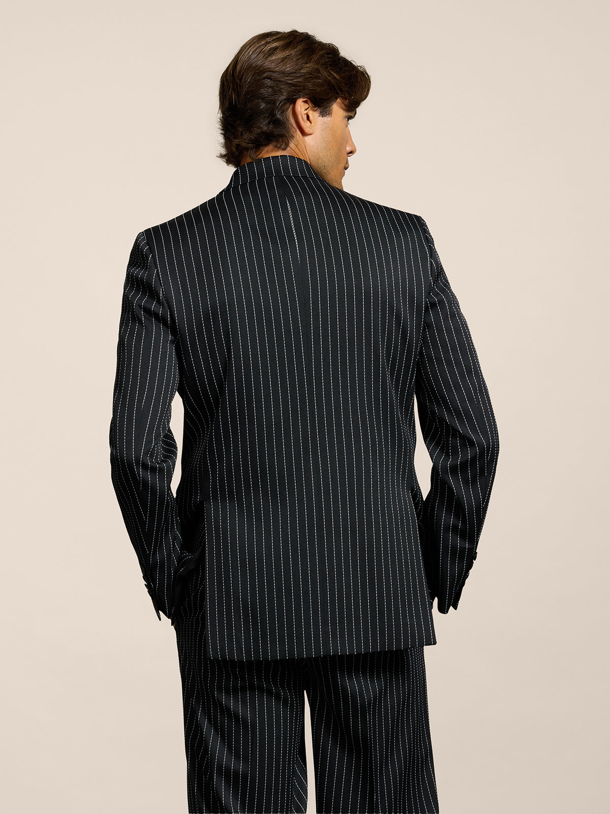 MEN'S DOUBLE-BREASTED BLAZER WITH PEAKED LAPLES REGULAR FIT IN PINSTRIPE BLACK BASE WHITE STRIPES