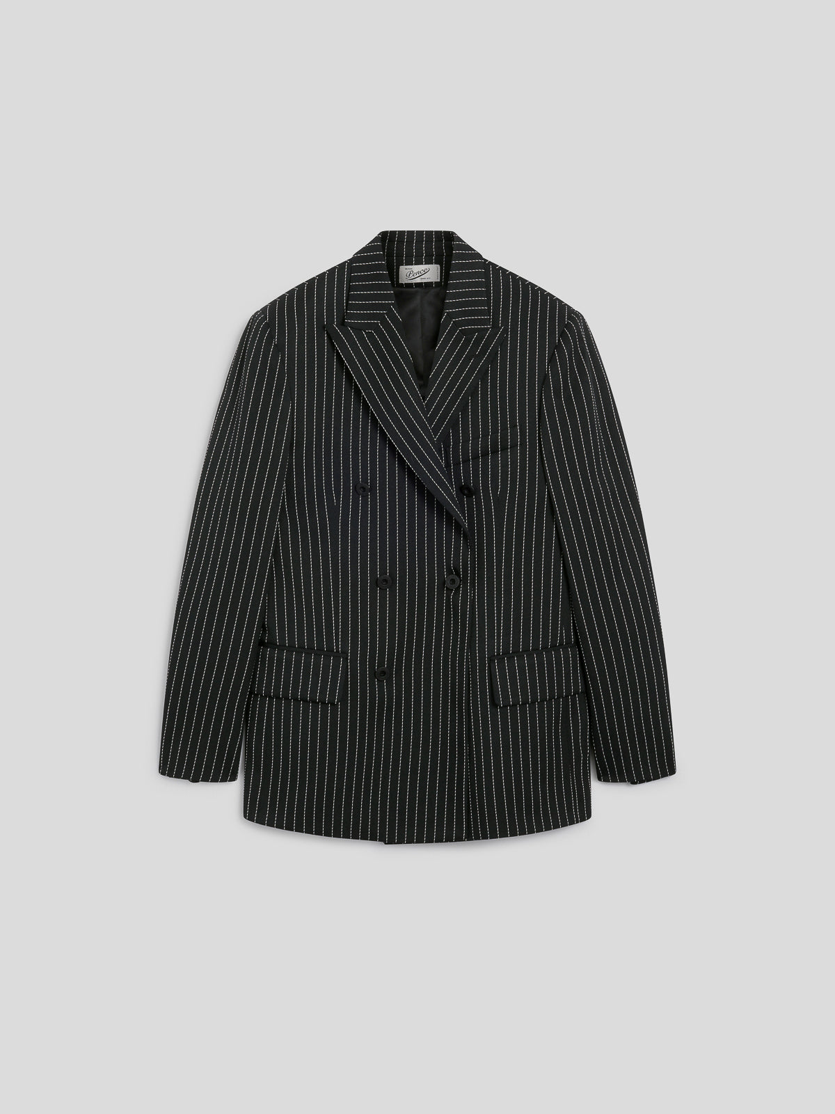 MEN'S DOUBLE-BREASTED BLAZER WITH PEAKED LAPLES REGULAR FIT IN PINSTRIPE BLACK BASE WHITE STRIPES