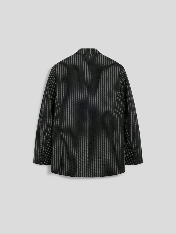 MEN'S DOUBLE-BREASTED BLAZER WITH PEAKED LAPLES REGULAR FIT IN PINSTRIPE BLACK BASE WHITE STRIPES - BLACK/WHITE PINSTRIPE - Men′s Blazers | Pence 1979