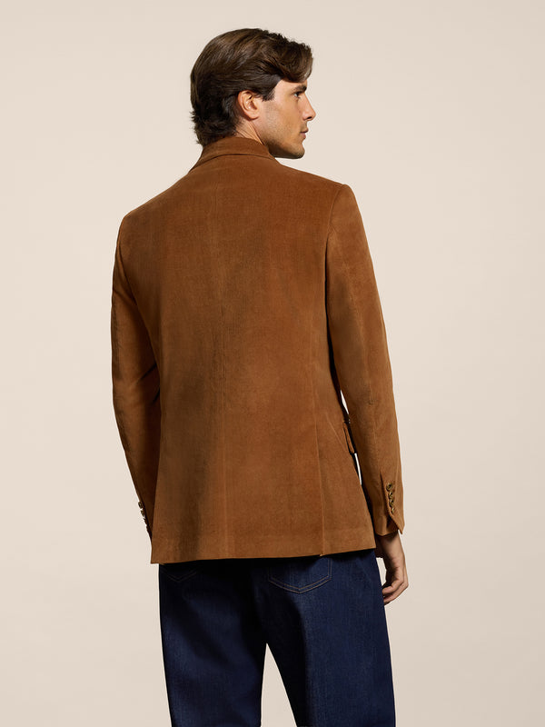 MEN'S DOUBLE-BREASTED BLAZER WITH PEAKED LAPELS REGULAR FIT IN VELVET DARK CARAMEL - DARK CARAMEL - Men′s Blazers | Pence 1979