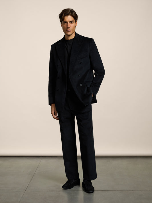 MEN'S DOUBLE-BREASTED BLAZER WITH PEAKED LAPELS REGULAR FIT IN VELVET BLACK - BLACK - Men′s Blazers | Pence 1979