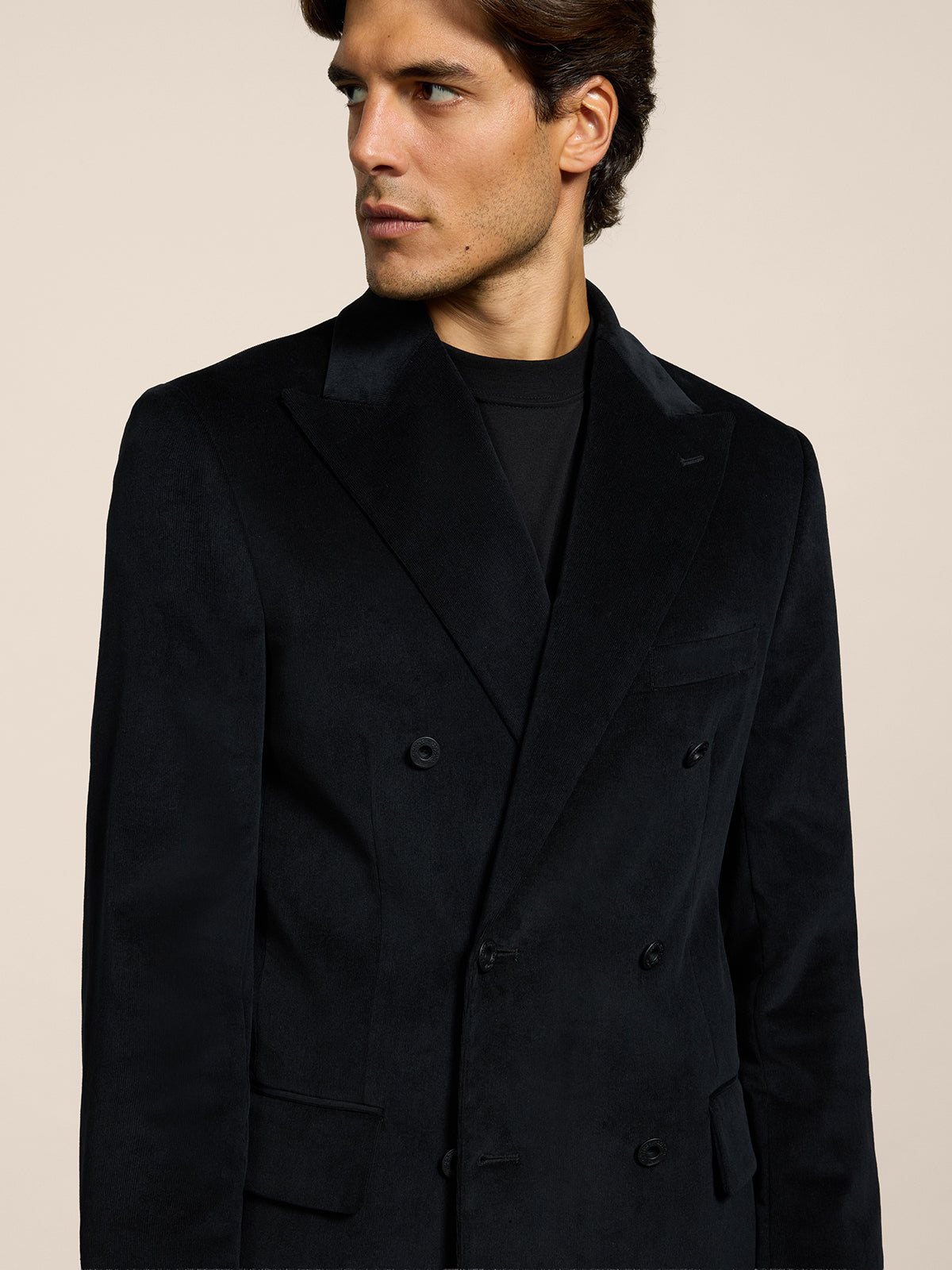 MEN'S DOUBLE-BREASTED BLAZER WITH PEAKED LAPELS REGULAR FIT IN VELVET BLACK