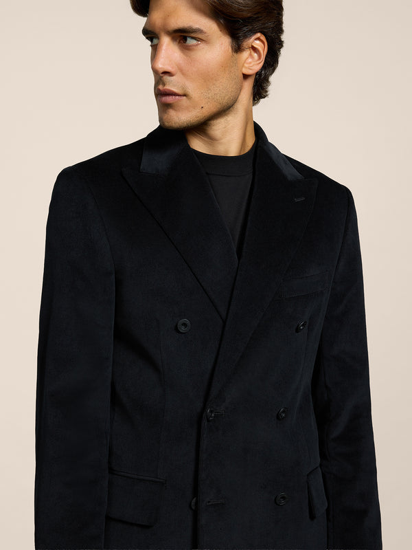 MEN'S DOUBLE-BREASTED BLAZER WITH PEAKED LAPELS REGULAR FIT IN VELVET BLACK - BLACK - Men′s Blazers | Pence 1979