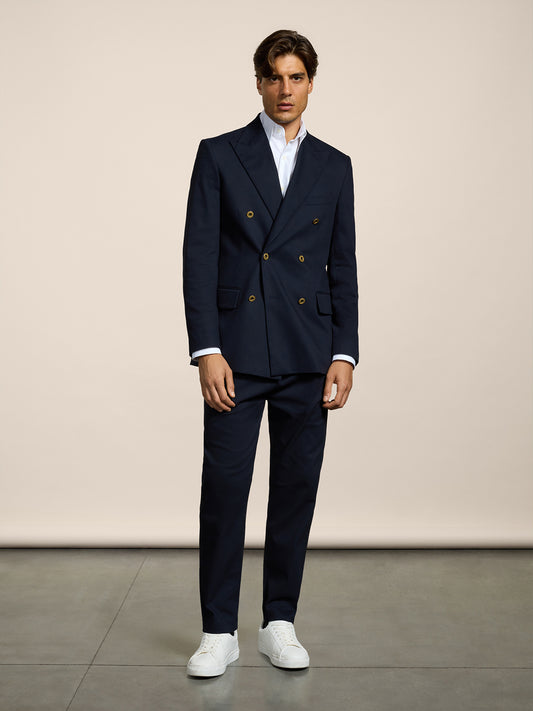 MEN'S DOUBLE-BREASTED BLAZER WITH PEAKED LAPELS REGULAR FIT IN COTTON SATIN BLUE - BLUE - Men′s Blazers | Pence 1979
