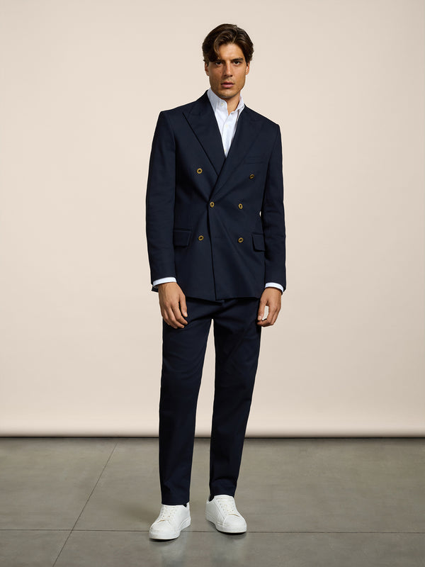 MEN'S DOUBLE-BREASTED BLAZER WITH PEAKED LAPELS REGULAR FIT IN COTTON SATIN BLUE - BLUE - Men′s Blazers | Pence 1979