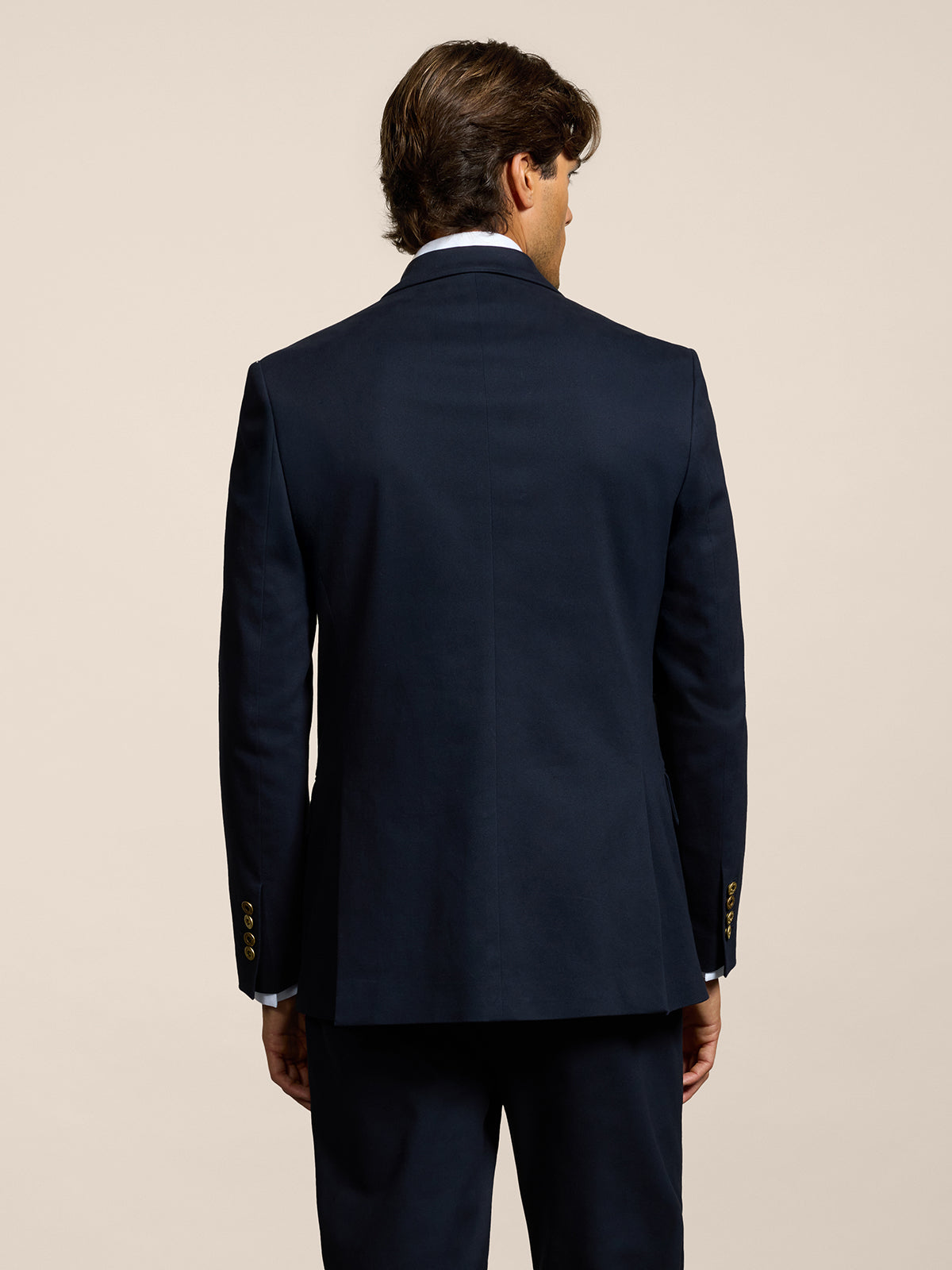 MEN'S DOUBLE-BREASTED BLAZER WITH PEAKED LAPELS REGULAR FIT IN COTTON SATIN BLUE