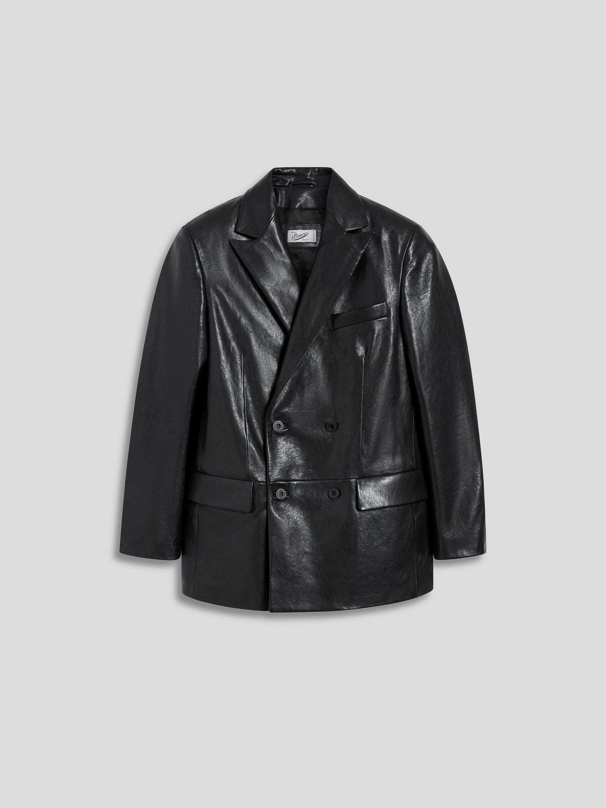 MEN'S DOUBLE-BREASTED BLAZER WITH PEAKED LAPELS REGULAR FIT IN LAMB LEATHER BLACK