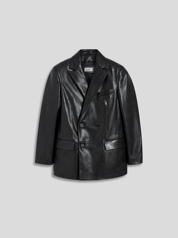 MEN'S DOUBLE-BREASTED BLAZER WITH PEAKED LAPELS REGULAR FIT IN LAMB LEATHER BLACK - BLACK - Men′s Blazers | Pence 1979