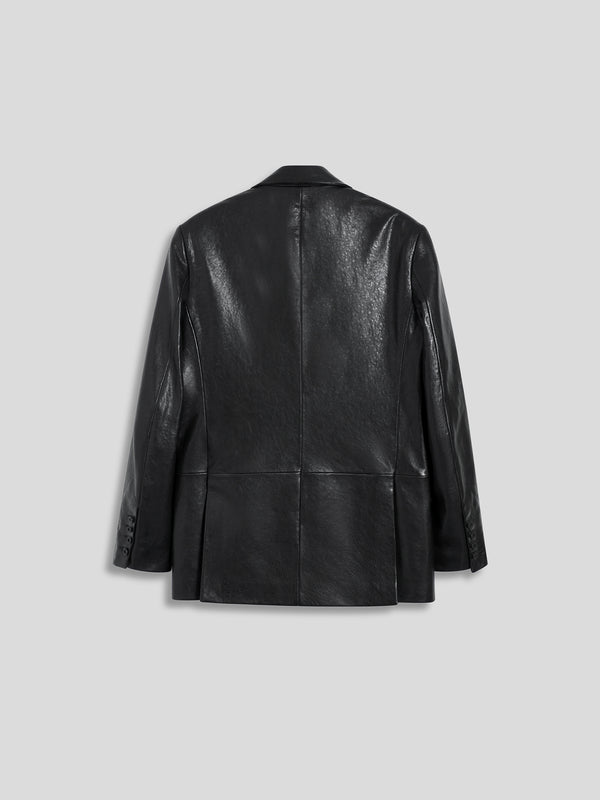 MEN'S DOUBLE-BREASTED BLAZER WITH PEAKED LAPELS REGULAR FIT IN LAMB LEATHER BLACK - BLACK - Men′s Blazers | Pence 1979
