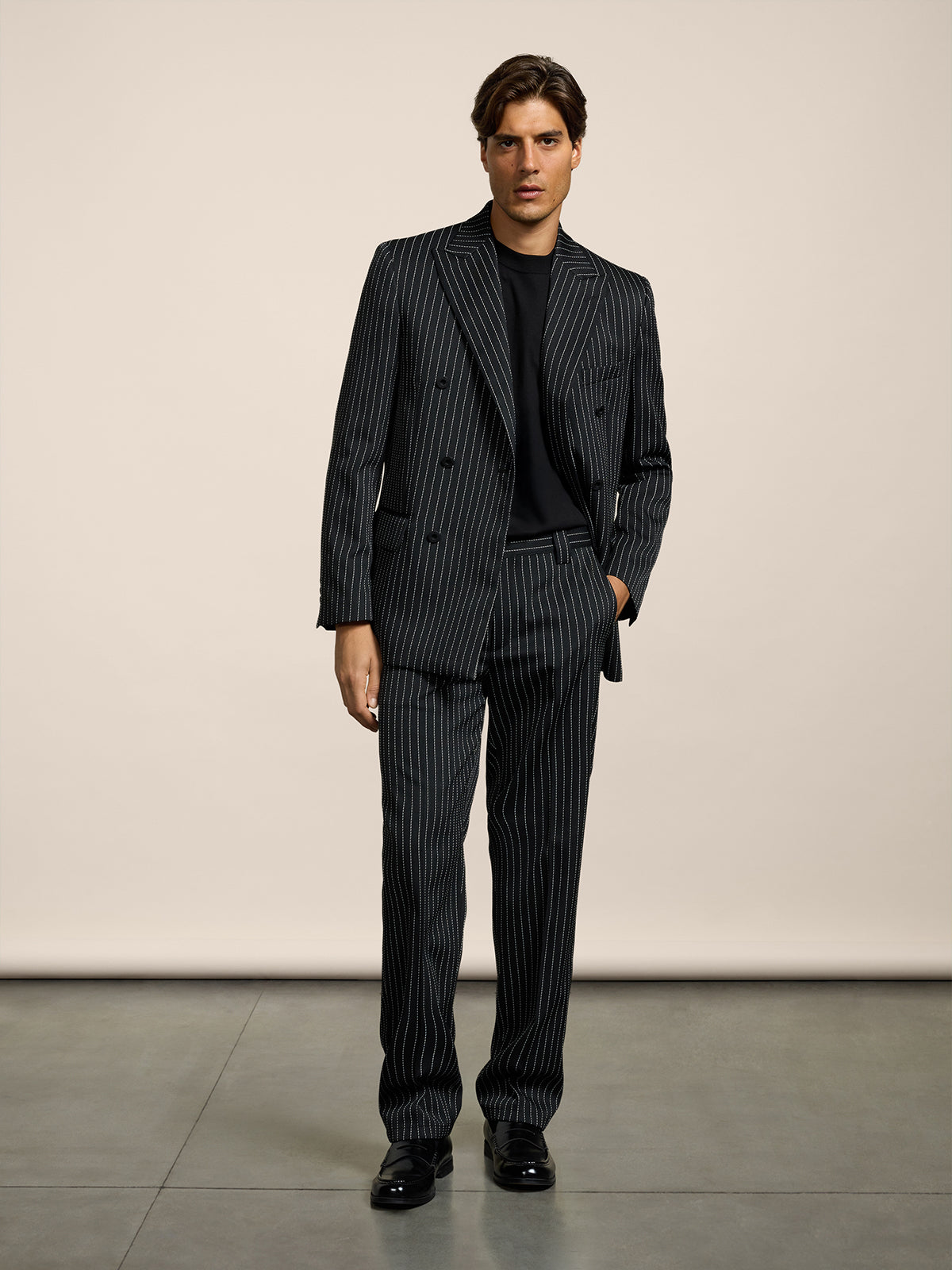 MEN'S REGULAR FIT CHINOS IN PINSTRIPE BLACK BASE WHITE STRIPES
