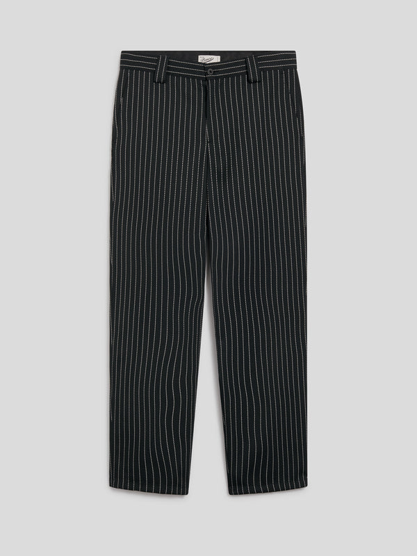 MEN'S REGULAR FIT CHINOS IN PINSTRIPE BLACK BASE WHITE STRIPES - BLACK/WHITE PINSTRIPE - Men′s Bottomwear | Pence 1979