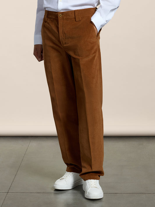 MEN'S REGULAR FIT CHINOS IN VELVET DARK CARAMEL - DARK CARAMEL - Men′s Bottomwear | Pence 1979