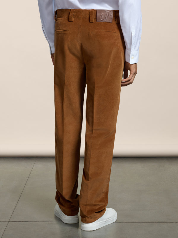 MEN'S REGULAR FIT CHINOS IN VELVET DARK CARAMEL - DARK CARAMEL - Men′s Bottomwear | Pence 1979