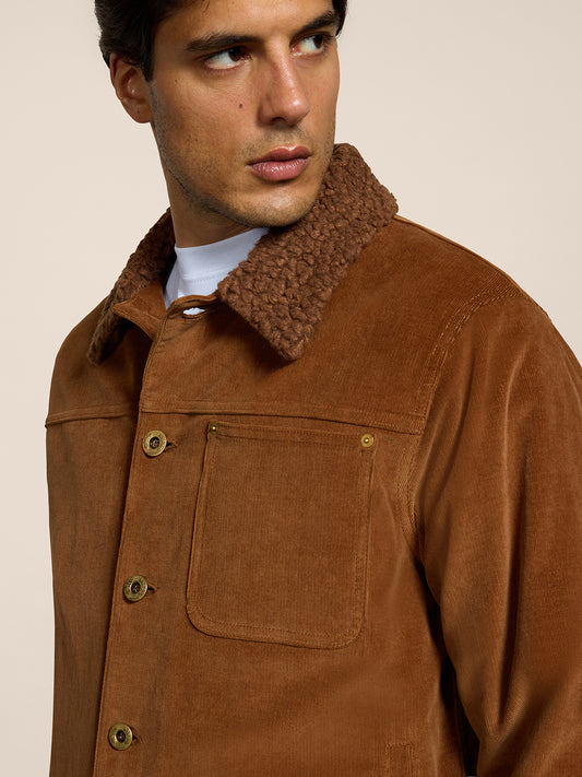 MEN'S RELAXED FIT CORDUROY JACKET WITH TEDDY LINING DARK CARAMEL - DARK CARAMEL - Men′s Clothing  | Pence 1979
