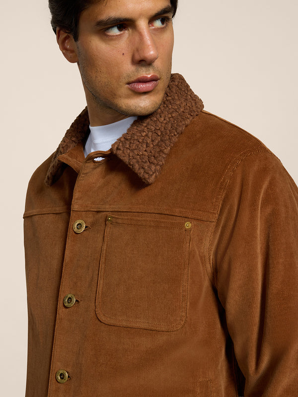MEN'S RELAXED FIT CORDUROY JACKET WITH TEDDY LINING DARK CARAMEL - DARK CARAMEL - Men′s Clothing  | Pence 1979