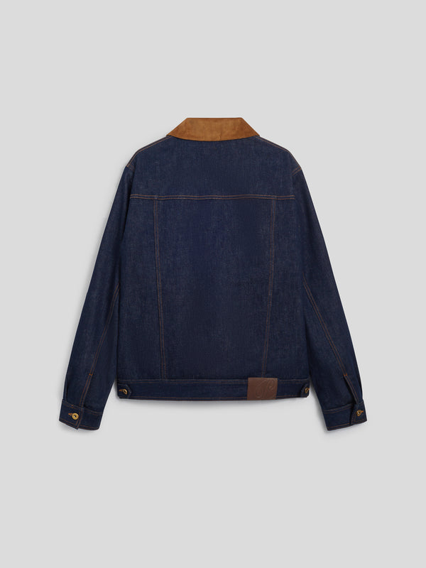 MEN'S REGULAR FIT JACKET IN BLUE COMFORT DENIM WITH BROWN CORUDROY COLLAR - DARK DENIM BLUE  - Men′s Clothing  | Pence 1979