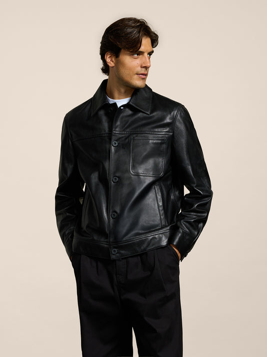 MEN'S JACKET REGULAR FIT IN LAMB LEATHER BLACK - BLACK - Men′s Clothing  | Pence 1979