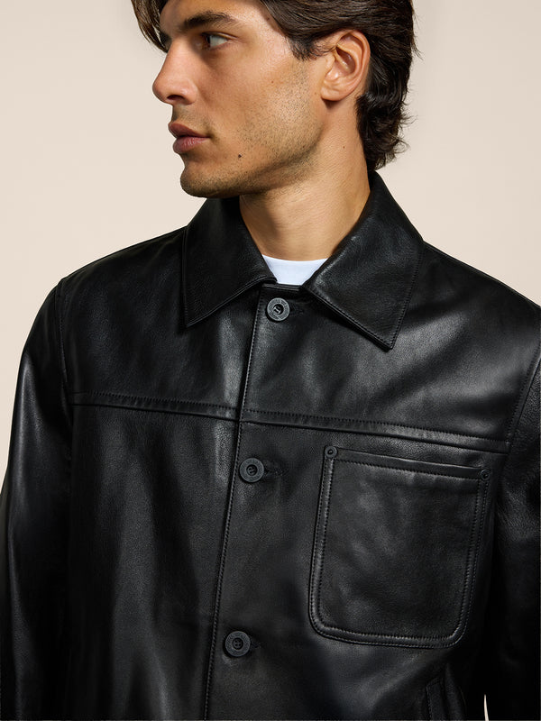 MEN'S JACKET REGULAR FIT IN LAMB LEATHER BLACK - BLACK - Men′s Clothing  | Pence 1979