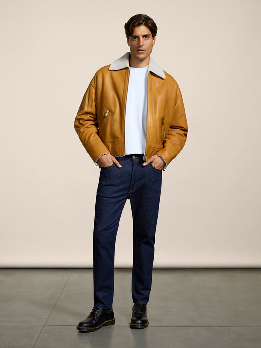 MEN'S COMFORT FIT JACKET WITH SHEARLING LINING CARAMEL - CARAMEL - Men′s Clothing  | Pence 1979