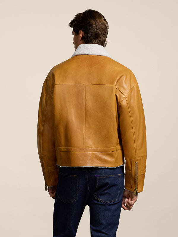 MEN'S COMFORT FIT JACKET WITH SHEARLING LINING CARAMEL - CARAMEL - Men′s Clothing  | Pence 1979