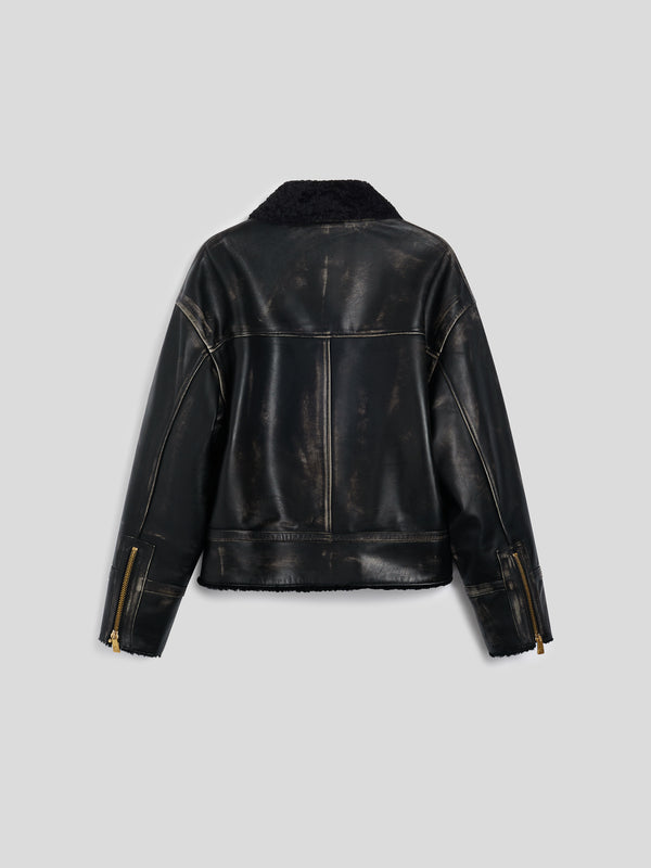 MEN'S COMFORT FIT JACKET SHEARLING LINING AND USED TREATMENT BLACK COLOR - BLACK - Men′s Clothing  | Pence 1979