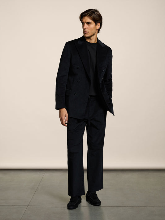 MEN'S CHINOS WITH DOUBLE PLEATS RELAXED FIT IN CORDUROY BLACK - BLACK - Men′s Bottomwear | Pence 1979