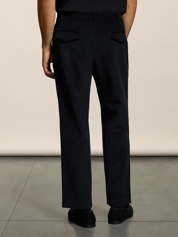MEN'S CHINOS WITH DOUBLE PLEATS RELAXED FIT IN CORDUROY BLACK - BLACK - Men′s Bottomwear | Pence 1979