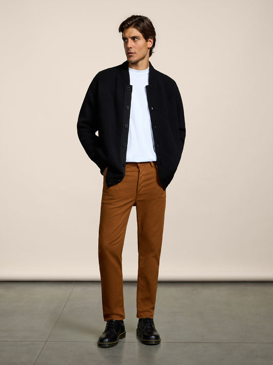 MEN'S 5 POCKET PANT IN COMFORT COTTON BULL FABRIC GARMENT DYED TOBACCO COLOR CARROT FIT - TOBACCO - Men′s Bottomwear | Pence 1979