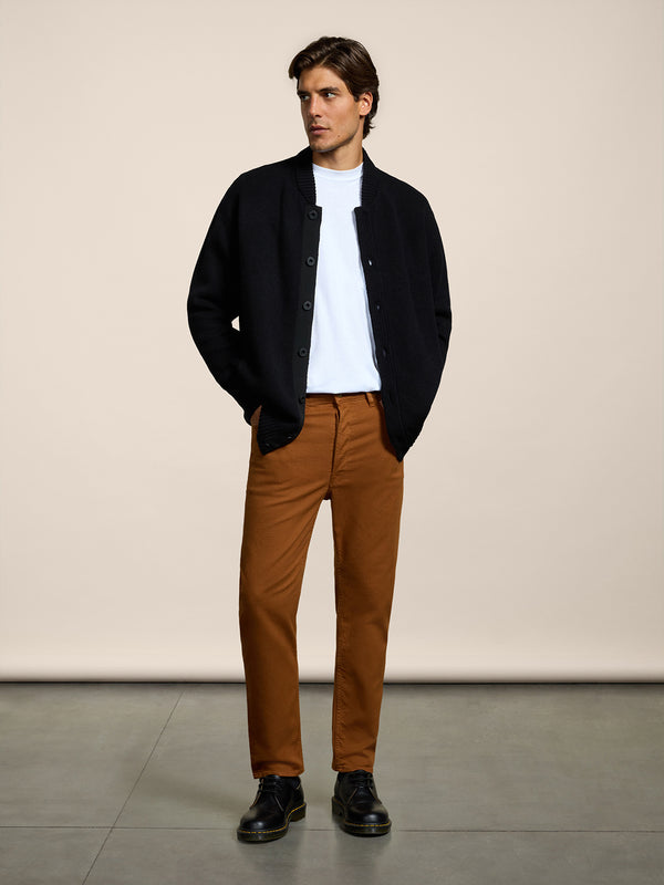MEN'S 5 POCKET PANT IN COMFORT COTTON BULL FABRIC GARMENT DYED TOBACCO COLOR CARROT FIT - TOBACCO - Men′s Bottomwear | Pence 1979