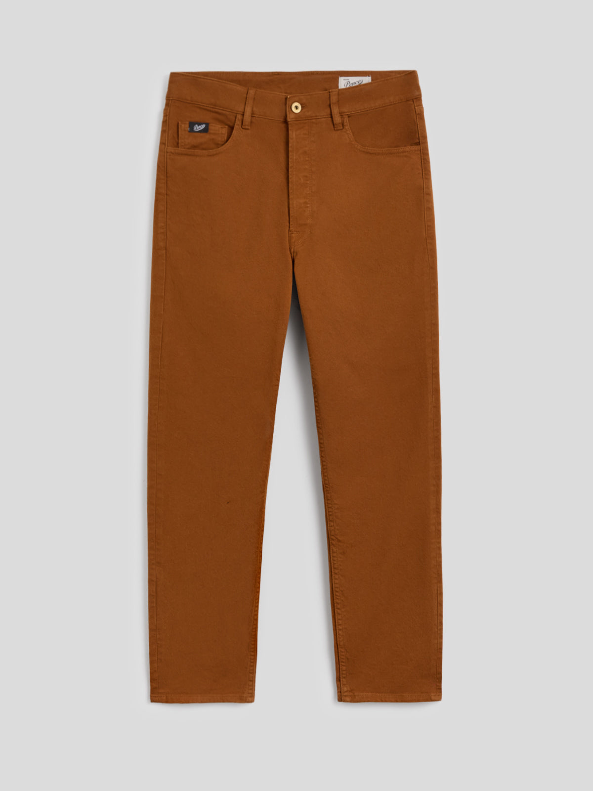 MEN'S 5 POCKET PANT IN COMFORT COTTON BULL FABRIC GARMENT DYED TOBACCO COLOR CARROT FIT