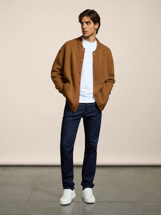 MEN'S KNITTED BOMBER OVER FIT IN CASHMERE WOOL TOBACCO - LIGHT TOBACCO - Men′s Clothing  | Pence 1979