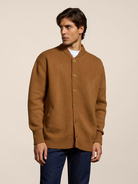 MEN'S KNITTED BOMBER OVER FIT IN CASHMERE WOOL TOBACCO - LIGHT TOBACCO - Men′s Clothing  | Pence 1979