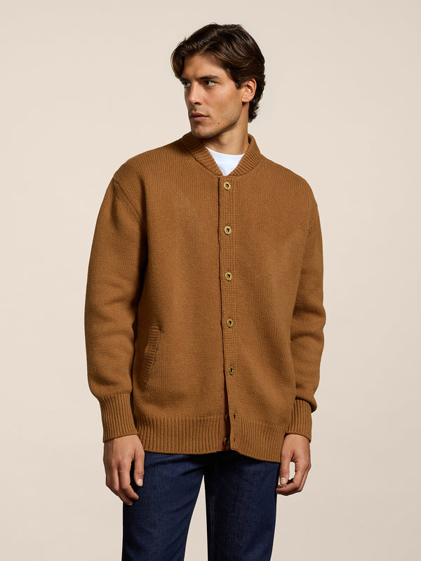 MEN'S KNITTED BOMBER OVER FIT IN CASHMERE WOOL TOBACCO - LIGHT TOBACCO - Men′s Clothing  | Pence 1979