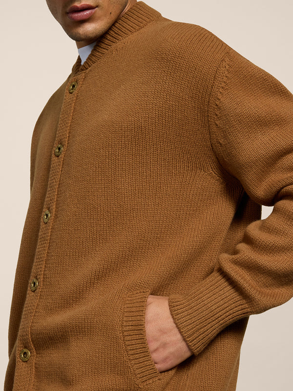 MEN'S KNITTED BOMBER OVER FIT IN CASHMERE WOOL TOBACCO - LIGHT TOBACCO - Men′s Clothing  | Pence 1979