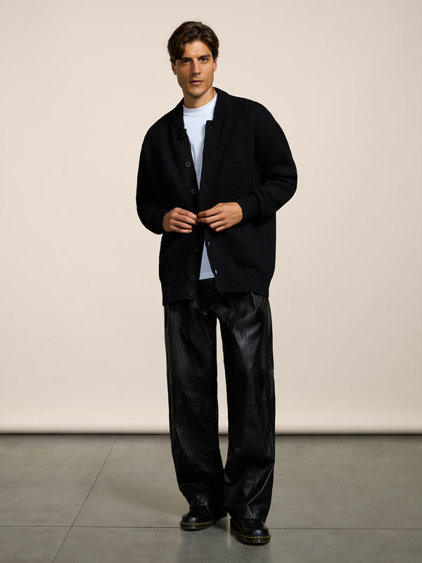 MEN'S KNITTED BOMBER OVER FIT IN CASHMERE WOOL BLACK  - BLACK - Men′s Clothing  | Pence 1979