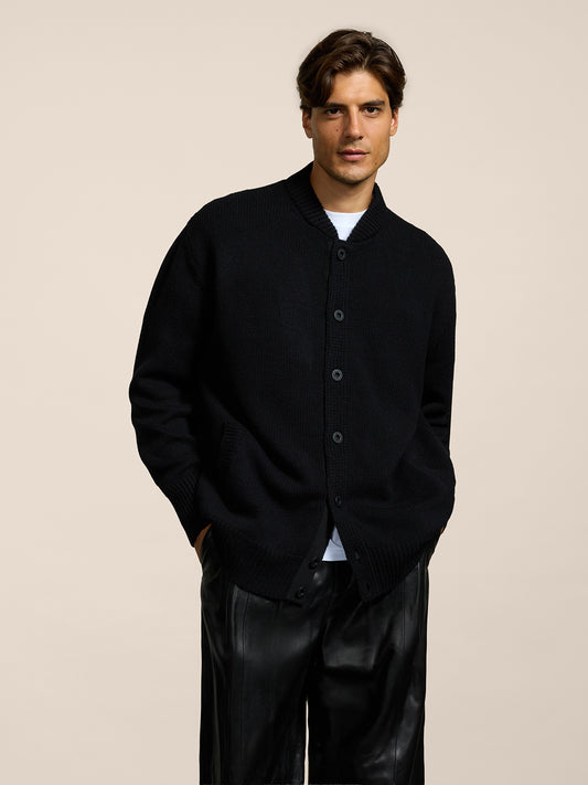 MEN'S KNITTED BOMBER OVER FIT IN CASHMERE WOOL BLACK  - BLACK - Men′s Clothing  | Pence 1979