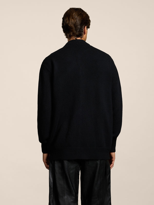 MEN'S KNITTED BOMBER OVER FIT IN CASHMERE WOOL BLACK  - BLACK - Men′s Clothing  | Pence 1979