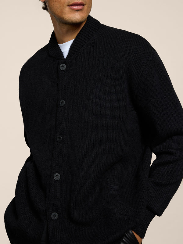 MEN'S KNITTED BOMBER OVER FIT IN CASHMERE WOOL BLACK  - BLACK - Men′s Clothing  | Pence 1979