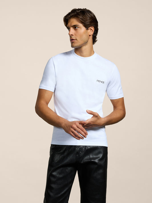 MEN'S CREW NECK COTTON T-SHIRT SHORT SLEEVES SLIM FIT WITH EMBROIDERED CHEST LOGO WHITE  - WHITE - Men′s Clothing  | Pence 1979