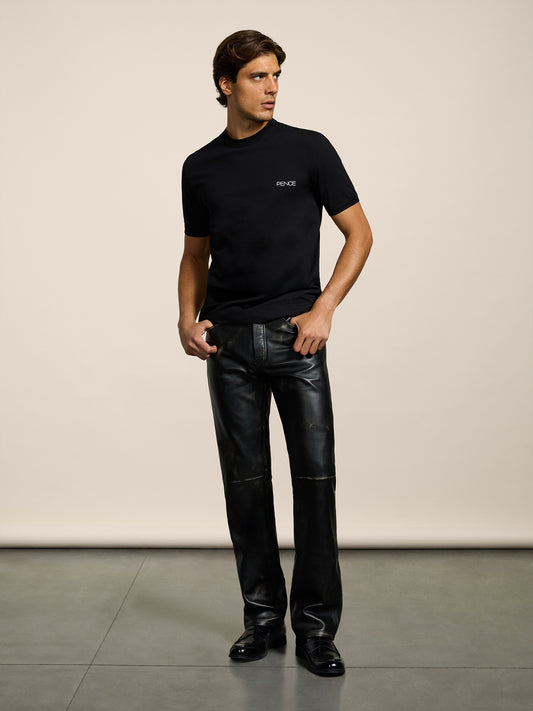 MEN'S CREW NECK COTTON T-SHIRT SHORT SLEEVES SLIM FIT WITH EMBROIDERED CHEST LOGO BLACK - BLACK - Men′s Clothing  | Pence 1979