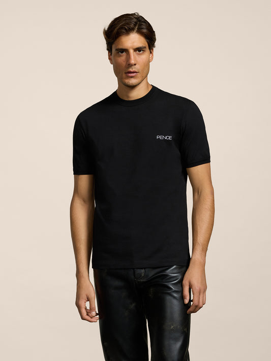 MEN'S CREW NECK COTTON T-SHIRT SHORT SLEEVES SLIM FIT WITH EMBROIDERED CHEST LOGO BLACK - BLACK - Men′s Clothing  | Pence 1979