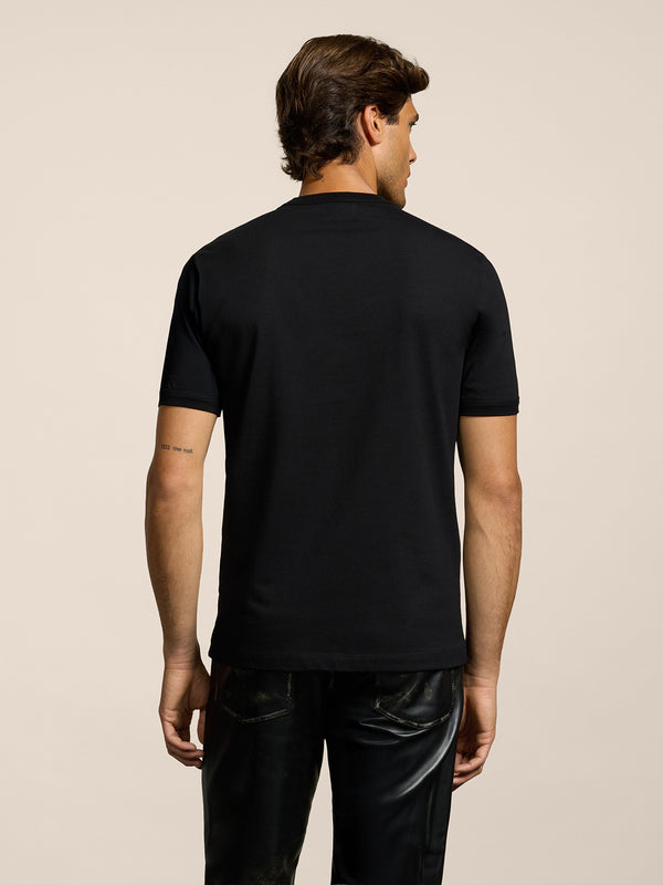 MEN'S CREW NECK COTTON T-SHIRT SHORT SLEEVES SLIM FIT WITH EMBROIDERED CHEST LOGO BLACK - BLACK - Men′s Clothing  | Pence 1979
