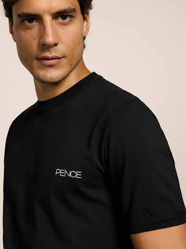 MEN'S CREW NECK COTTON T-SHIRT SHORT SLEEVES SLIM FIT WITH EMBROIDERED CHEST LOGO BLACK - BLACK - Men′s Clothing  | Pence 1979