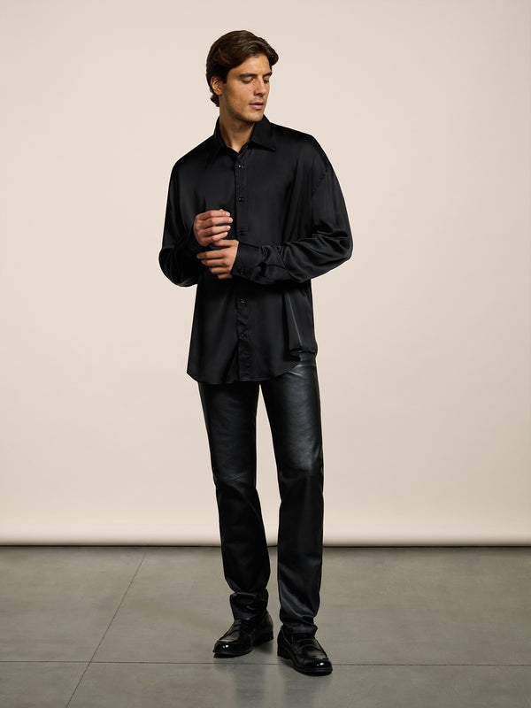 MEN'S REGULAR FIT VISCOSE SHIRT BLACK - BLACK - Men′s Clothing  | Pence 1979